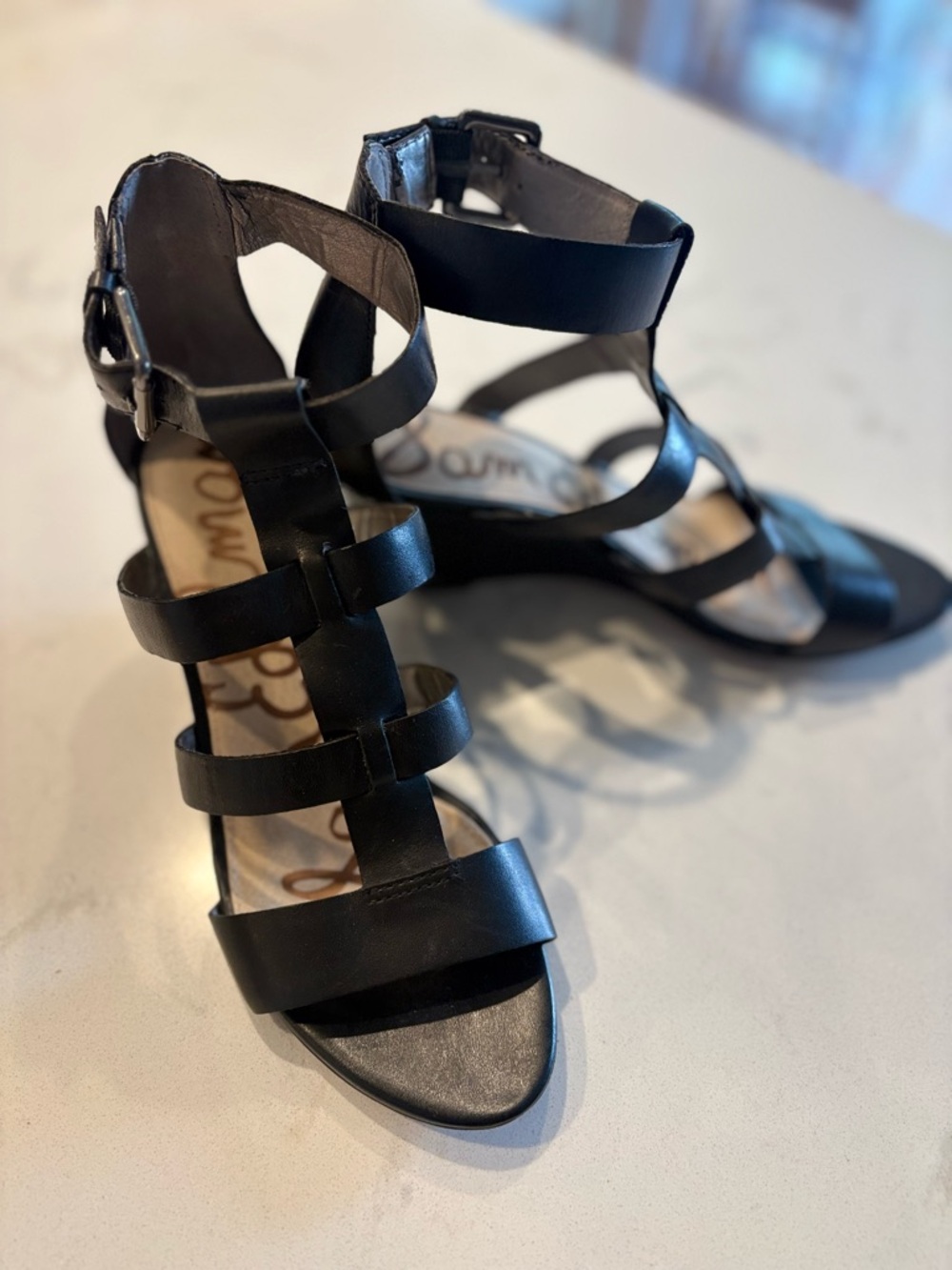 Sam Edelman Black Strappy Sabrina Wedge Sandals for Women